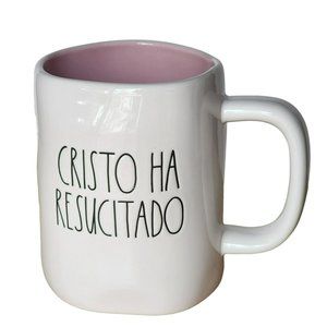 Rae Dunn Embossed Cross White Pink Ceramic Coffee Mug Religious Theme 16oz